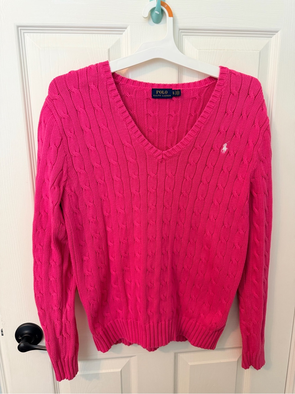 Polo by Ralph Lauren Hot Pink Cable-Knit V-Neck Sweater